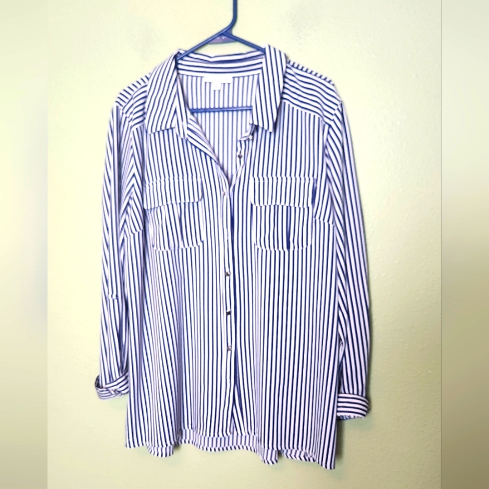 Notations Navy Striped Nautical Blouse Womens Size XL